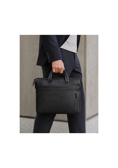 Alphaclub Bag Erkek Siyah Hakiki Deri Laptop Bölmeli El Ve Omuz Askılı Fermuarlı Laptop Ve Evrak Çantası