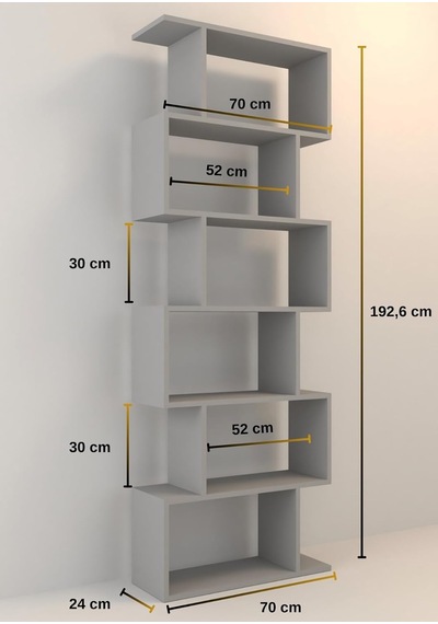6 Raflı Kitaplık Dekoratif Raf Zigzag Kitaplık Antrasit Diğer