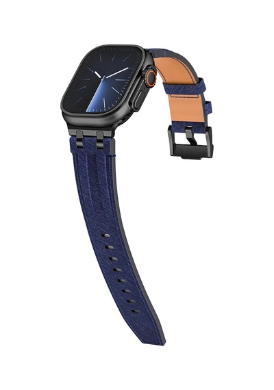 Apple Watch 7 45mm Uyumlu Kordon Kot Kumaş Tasarımlı Krd-153 Siyah-mavi
