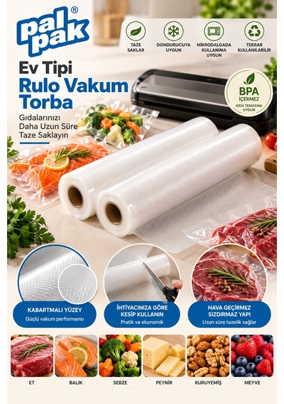 Ev Tipi Vakum Rulo En:20 Cm Boy:5 Metre 5 Adet Beyaz
