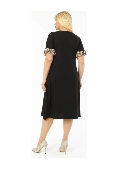 Mia Butik Büyük Beden Siyah Fırfır Detaylı Elbise Siyah