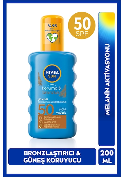 Sun Güneş Koruyucu Krem & Spf+50 Uva+uvb Bronzluk Artirici Sprey 200ml