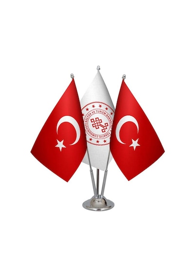 Masa Üstü Kültür Bakanlığı Bayrağı Türk Bayrağı Üçlü Krom Direk M