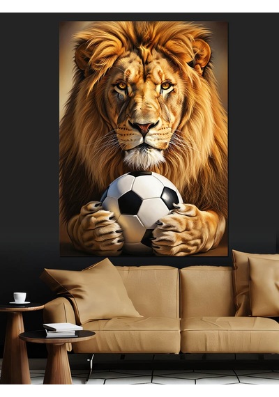 Ahşap Tablo Futbol Oynayan Aslan Kral