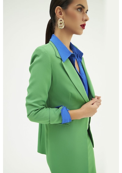 Sateen Mono Yaka Klasik Ceket - Yeşil