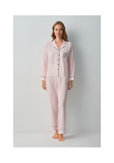 Suwen Emily Gömlek Yaka Pijama Takımı Wsh10510011919 Pembe