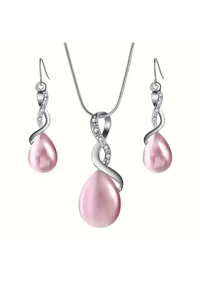 Sedef Taşlı, Beyaz Pembe Trend Zirkon Taş İşlemeli Takı Seti Kolye Küpe , Yeni Yıl, Fuşya