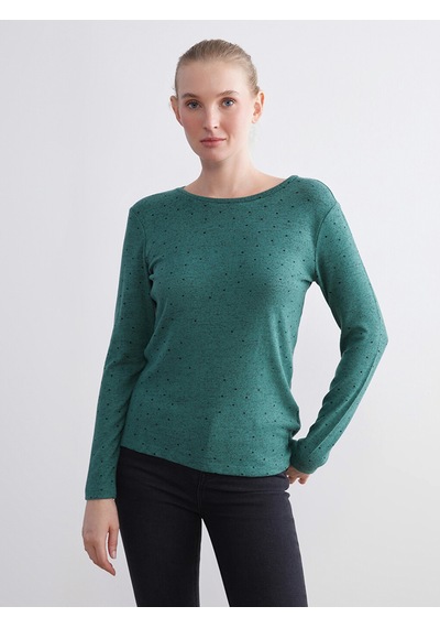 Lcw Everyday Yeşil Bisiklet Yaka Puantiyeli Kadın Body