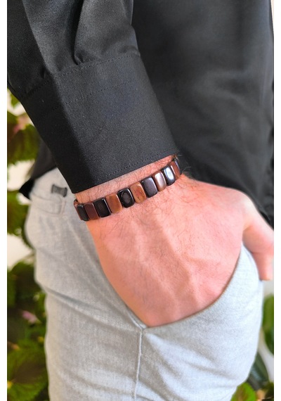 Kuka Bileklik Mozaik Model Bileğe Göre Ayarlanabilir Unisex Bileklik Bt007 Kahverengi