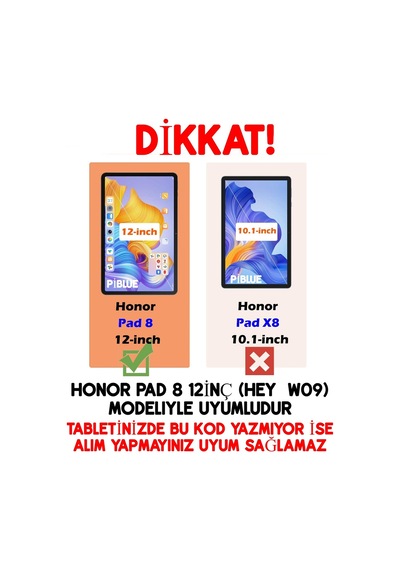 Honor Pad 8 12inç Hey-w09 Modeli İle Uyumlu 360 Dönerli Tablet Kılıfı 3lü Set Arka Kapak