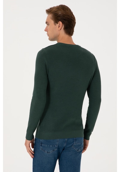 U.S. Polo Assn. Erkek Slim Fit Bisiklet Yaka Koyu Yeşil Basic Kazak 50313667-VR079