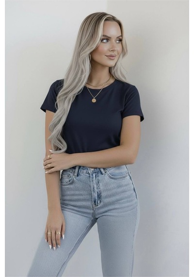 Hashtag Kadın Bisiklet Yaka Kısa Kollu Body 4'lü Paket Viskon Kumaş Lacivert Gri Siyah Beyaz