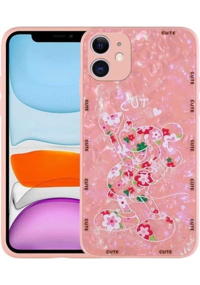 Apple Uyumlu iPhone 11 Kılıf Desenli Sert Silikon Zore Mumila Kapak Pink Mouse