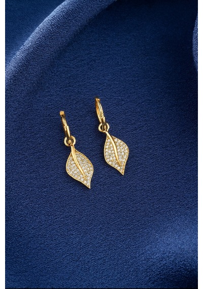 Çekirdekjewelry Işıklı Hediye Kutulu 925 Gümüş Gümüş Yaprak Tasarım Küpe Sarı