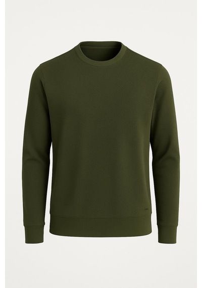Classics Men Troy Erkek Slim Fit Uzun Kol Sıfır Yaka Sweatshırt-7457 Haki