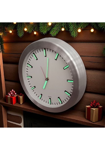Fosforlu Kabartma Rakam Metal Çerçeveli Duvar Saati Çap 26 Cm