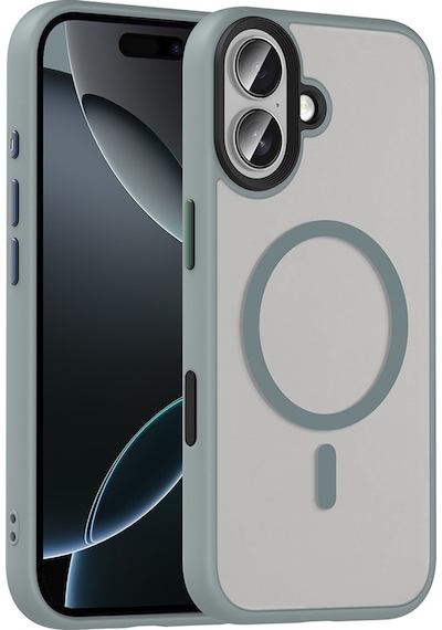 Apple Uyumlu iPhone 17 Kılıf Mat Arka Yüzey Wireless Şarj Özellikli Zore Flet M-safe Kapak Gri