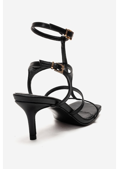 Luvishoes Vıento Siyah Cilt Bantlı Kadın İnce Topuklu Ayakkabı Siyah
