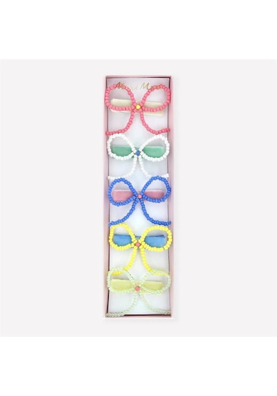 Meri Meri - Beaded Bow Hair Clips - Boncuklu Fiyonklu Saç Tokaları - 5 Adet Çok Renkli