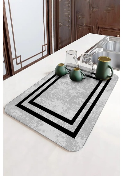 Gri Çerçeveli Microfiber Bulaşık Kurutma Kurulama Matı Mm018
