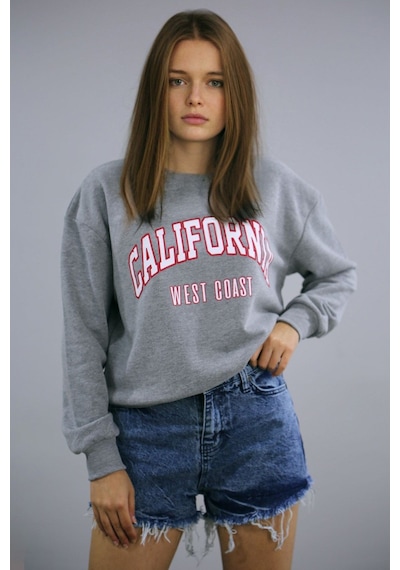 Madmext Mad Girls Gri Bisiklet Yaka Kadın Sweatshirt Mg789 Gri