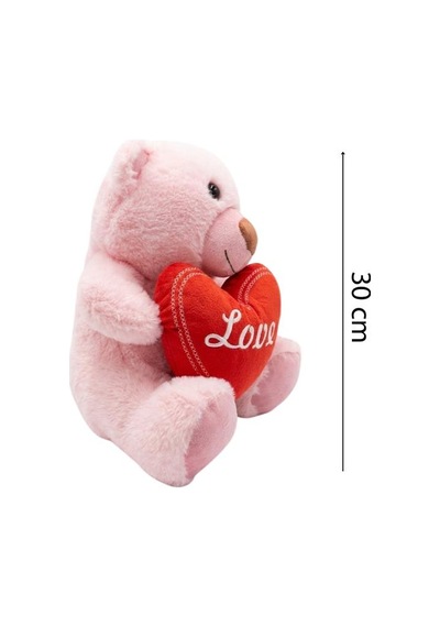Pufu Toys Kalp Tutan Pelüş Ayıcık Pembe 30 Cm 04030