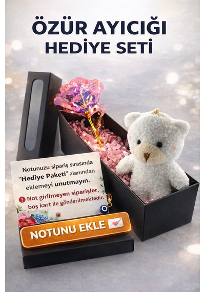 Özür Mesajlı Notlu Hediye Paketi Peluş Ve Solmayan Gül 33645836