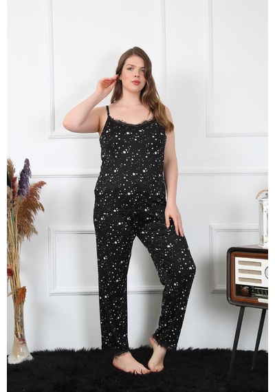 Akbeniz Kadın Büyük Beden Siyah İp Askılı Pijama Takım 202198 Çok Renkli