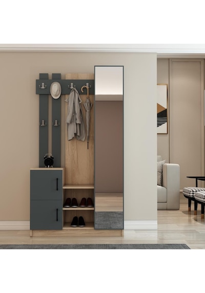Afillibebek Nova Kapaklı Aynalı Portmanto Vestiyer Tamamı Mdflam