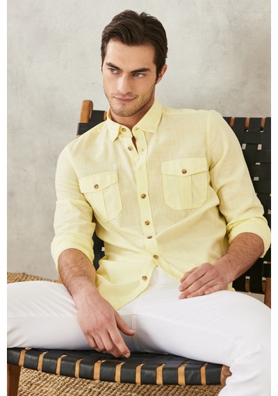 AC&Co / Altınyıldız Classics Erkek Sarı Slim Fit Dar Kesim Düğmeli Yaka %100 Pamuk Flamlı Gömlek 4A2022200034SARXL Sarı AC&Co / Altınyıldız Classics Erkek Sarı Slim Fit Dar Kesim Düğmeli Yaka %100 Pamuk Flamlı Gömlek 4A2022200034SARXL Sarı