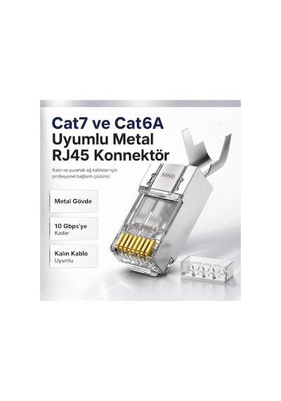 Mn119xf Cat7 Ftp Sftp Ez Rj45 Konnektör 3 Adet Metal Gövdeli Kalın Kablo Uyumlu