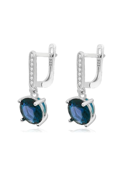 Brezza Lusso Jewelry Safir Taşlı Tektaş Pırlanta Sallantılı Kadın Gümüş Küpe 9 Mm