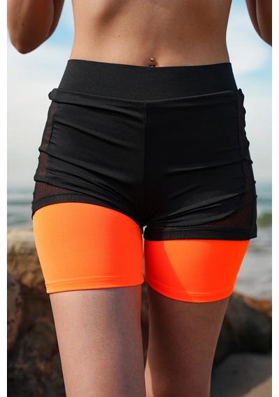 Gugus Kadın Deniz/havuz/spor İçten Taytlı Fileli Şort Turuncu
