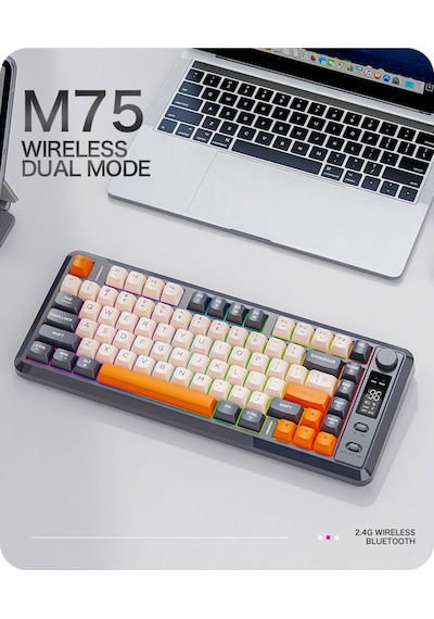 M75 Kablosuz 2.4ghz Kablosuz + Bt Çift Modlu Klavye Led Ekranlı Oyun Klavyesi İle Pbt Knob Rainbow M75 Kablosuz 2.4ghz Kablosuz + Bt Çift Modlu Klavye Led Ekranlı Oyun Klavyesi İle Pbt Knob Rainbow