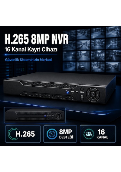 H.265 8mp 16 Kanal Nvr Güvenlik Kamerası Kayıt Cihazı