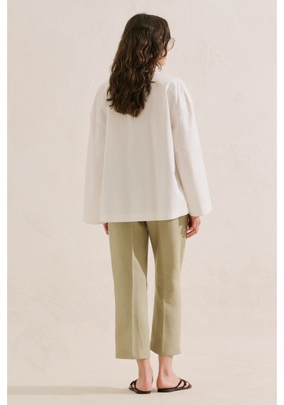 Manuka Poplin Geniş Kol V Yaka Gömlek Ekru Ss26gml00023-01 No
