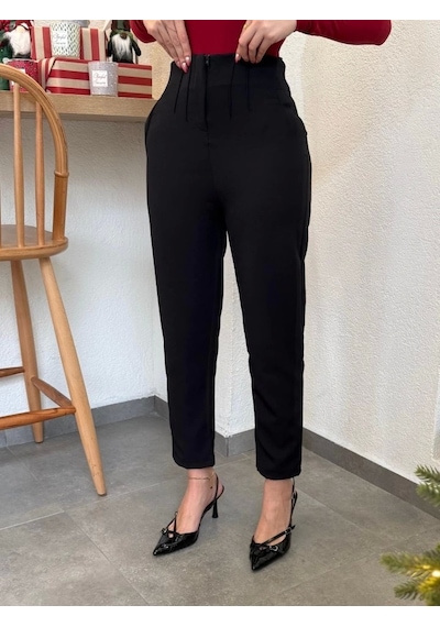 Defymoda Kadın Üste Oturan Paçası Bilek Üzerinde Biten Atlas Kumaş Pantolon 36 S - 48 4xl Siyah Defymoda Kadın Üste Oturan Paçası Bilek Üzerinde Biten Atlas Kumaş Pantolon 36 S - 48 4xl Siyah