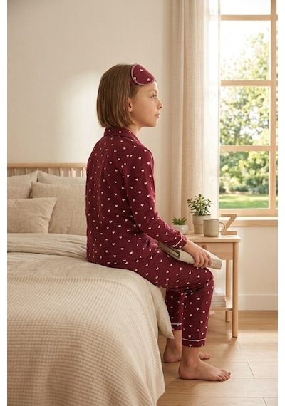 Ahengim Kız-erkek Çocuk Çizgili Kalpli Puantiyeli Desenli Pamuklu Pijama Takımı Göz Bantlı 3 Lü Set Ak2610 Bordo Ahengim Kız-erkek Çocuk Çizgili Kalpli Puantiyeli Desenli Pamuklu Pijama Takımı Göz Bantlı 3 Lü Set Ak2610 Bordo