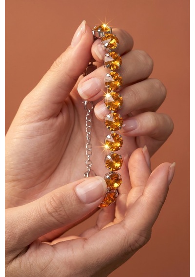 Valmont Accessories Bal Sarısı Yuvarlak Kesim Büyük Taşlı 16,5 Cm Şık Kadın Bileklik Sarı