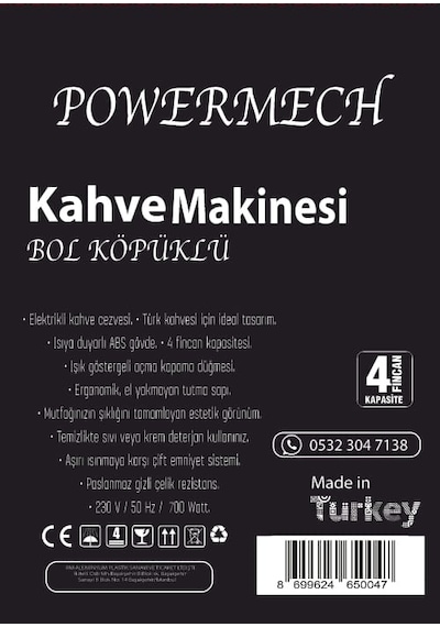 Powermech PM6969 Bol Köpüklü Elektrikli Cezve Türk Kahve Makinesi