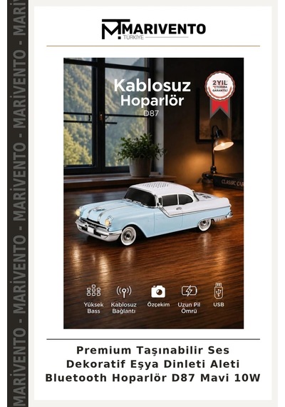 Premium Taşınabilir Ses Dekoratif Eşya Dinleti Aleti Bluetooth Hoparlör D87 Mavi 10w