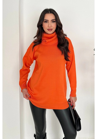 Asprin Fashion Degaje Yaka Triko Bluz Turuncu + Hediye Kolye Turuncu