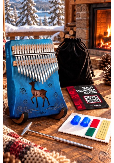Midex Klx-510-pak Hakiki Ağaç Geyik Desenli Kalimba 17 Tuşlu Full Set