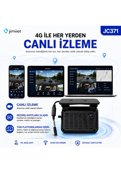 Jimiiot Jimi Iot Jc371 Çift Kameralı 4g Araç Kamerası Ve Gps Takip Sistemi Aı, Canlı İzleme, 3. Kamera Desteği