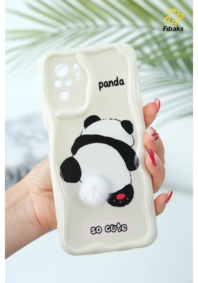 Fibaks Redmi Note 10/10s Uyumlu Kılıf Tasarımlı Desenli Kamera Korumalı Panda Beyaz Püsküllü Silikon Kapak