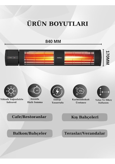 Hottable Supreme Plus 3000 W Su Geçirmez Uzaktan Kumandalı Isı Kademeli Infrared  Dış Ortam Isıtıcı