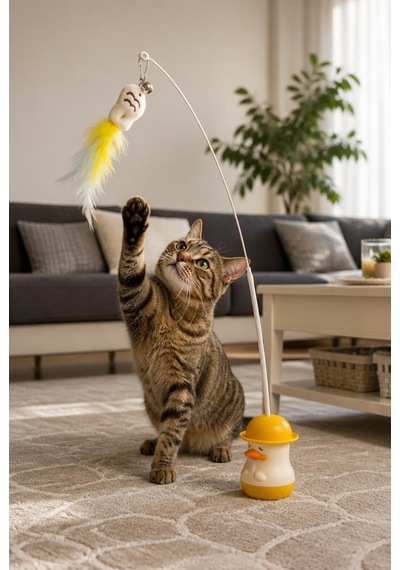 Catnipli Kedi Oltası, Zilli Ve Tüylü Sallanan Kedi Oyuncağı, Yapışkanlı Ördek Standı Ve Şapka Altında Kedi Otu Bölmesi
