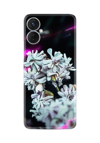 Tecno Spark 9 Pro Kılıf Resimli Desenli Silikon Platinium Series Beyaz Çiçekler 1888