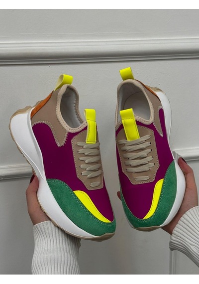 Erva'nın Butiği Oranj Mor Triko Mines Kadın Bağcıklı Sneakers-5293