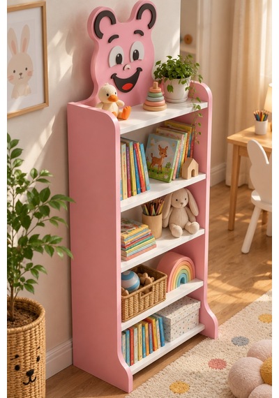 Sulorahome Happy Face Figürlü Pembe Çocuk Kitaplığı Ve Oyuncak Düzenleyici
